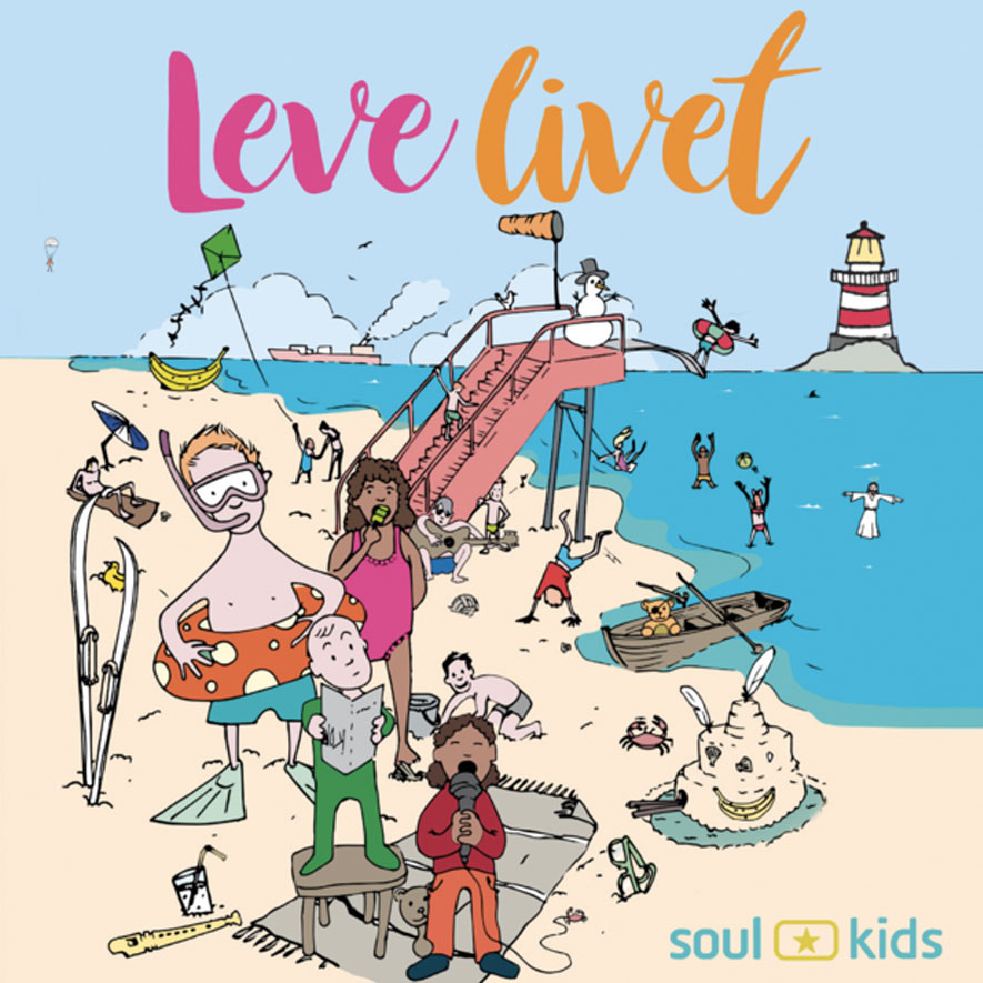Leve Livet albumcover. Illustrasjon av barn på strand.