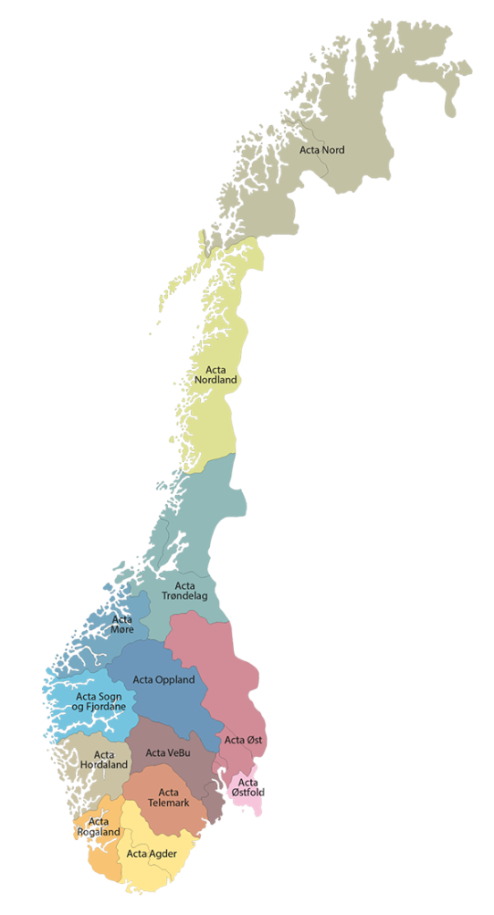 Kart over Norges Acta-regioner